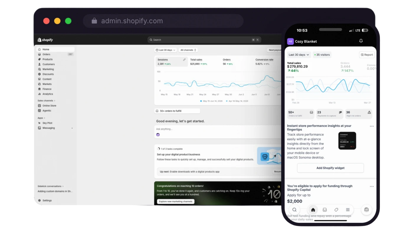 Shopify sales dashboards on desktop and mobile