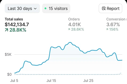 Student’s Shopify 30-day sales dashboard