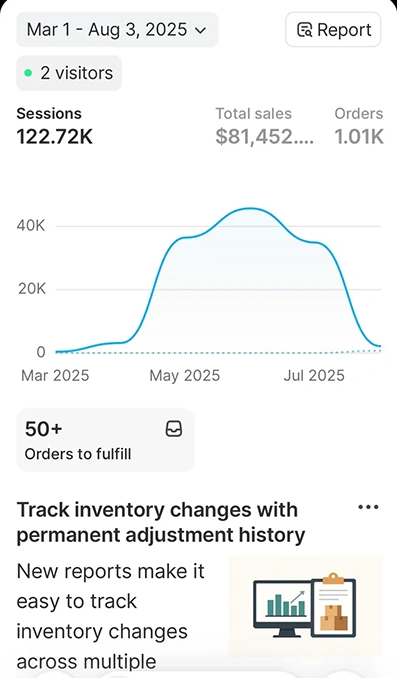 Student’s Shopify Store analytics overview
